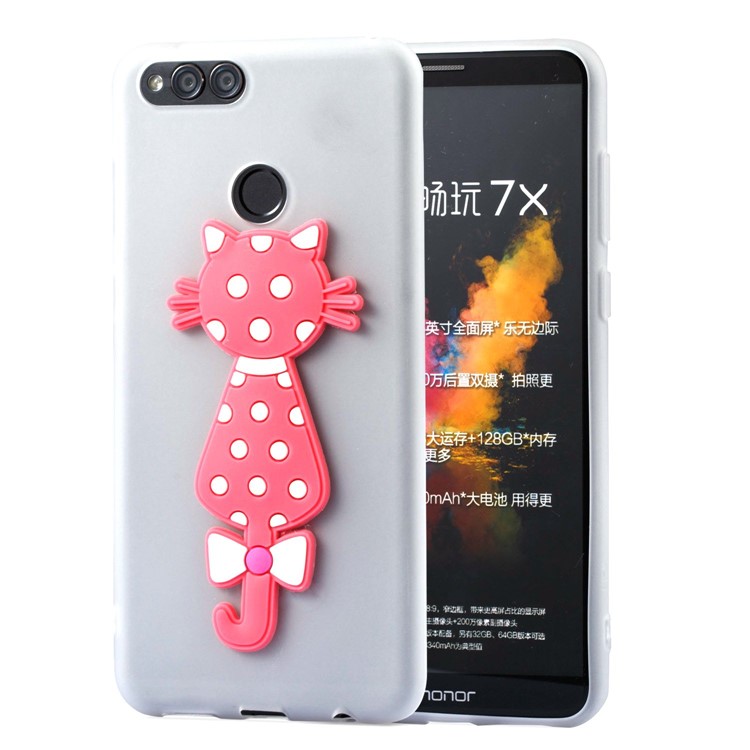Adorable 3D Cat Pattern TPU Cover for Huawei Honor 7X - White-2