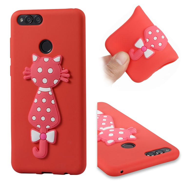 Adorable 3D Cat Pattern TPU Cellphone Protective Thin Cover Accessory for Huawei Honor 7X - Red-1