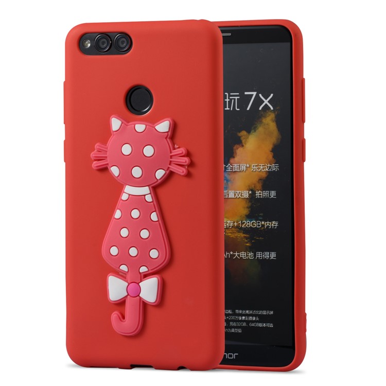 Adorable 3D Cat Pattern TPU Cellphone Protective Thin Cover Accessory for Huawei Honor 7X - Red-2