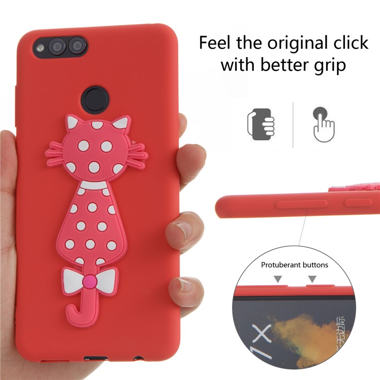 Adorable 3D Cat Pattern TPU Cellphone Protective Thin Cover Accessory for Huawei Honor 7X - Red-4
