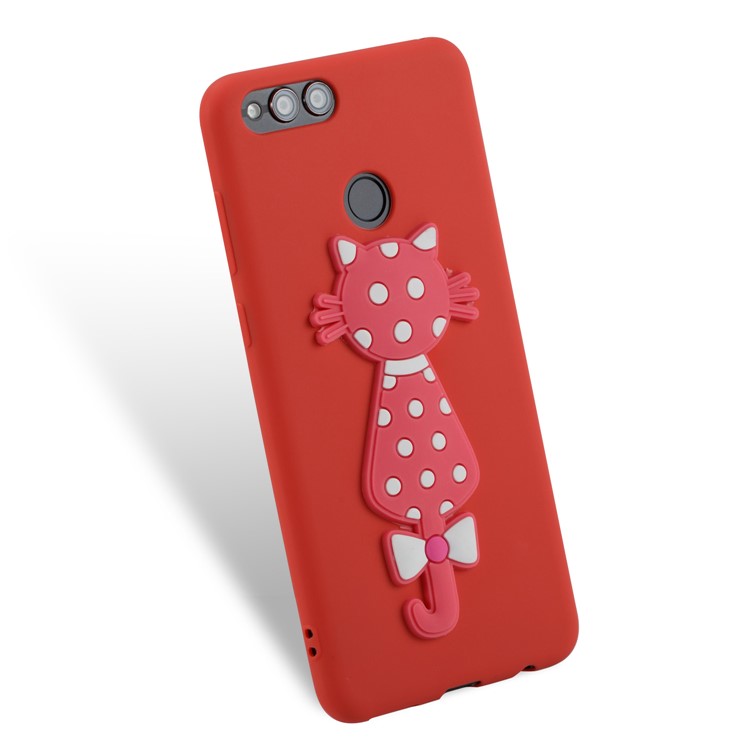 Adorable 3D Cat Pattern TPU Cellphone Protective Thin Cover Accessory for Huawei Honor 7X - Red-5