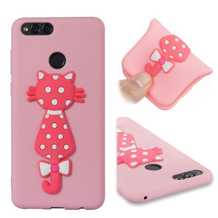 For Huawei Honor 7X Adorable 3D Cat Pattern Soft TPU Back Casing - Pink-1