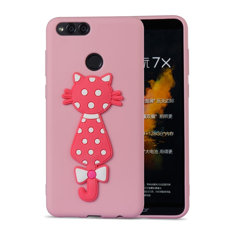 For Huawei Honor 7X Adorable 3D Cat Pattern Soft TPU Back Casing - Pink-2
