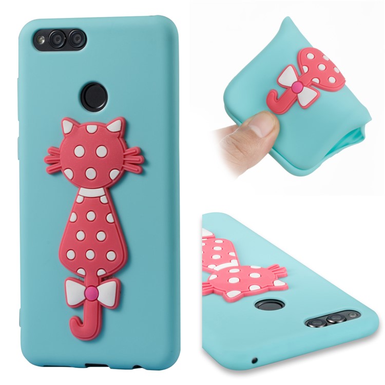 For Huawei Honor 7X Adorable 3D Cat Pattern TPU Back Protective Cover Case - Cyan-1