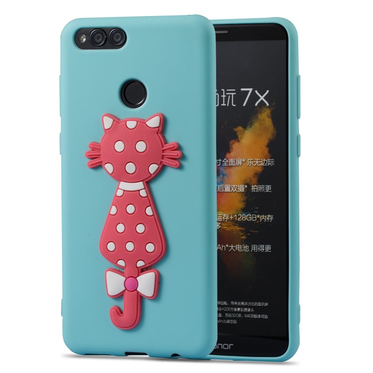 For Huawei Honor 7X Adorable 3D Cat Pattern TPU Back Protective Cover Case - Cyan-2