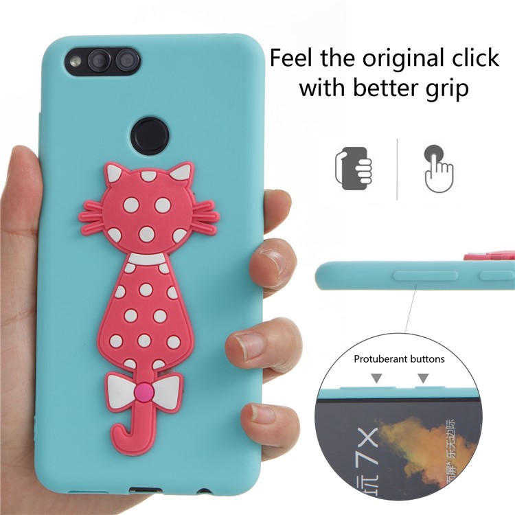 For Huawei Honor 7X Adorable 3D Cat Pattern TPU Back Protective Cover Case - Cyan-4
