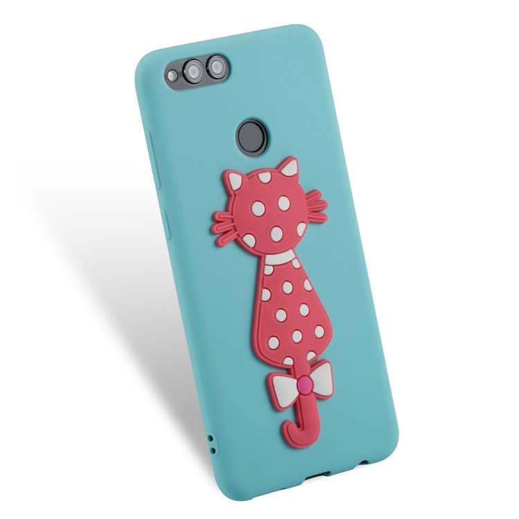 For Huawei Honor 7X Adorable 3D Cat Pattern TPU Back Protective Cover Case - Cyan-5