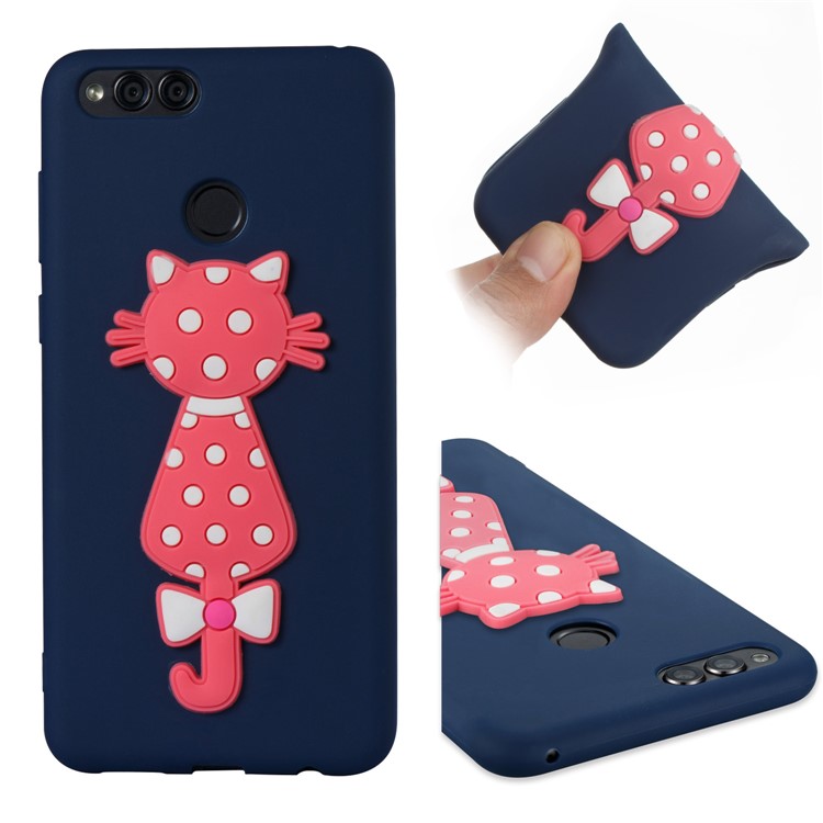 For Huawei Honor 7X Adorable 3D Cat Pattern Soft TPU Accessory Case - DarK Blue-1