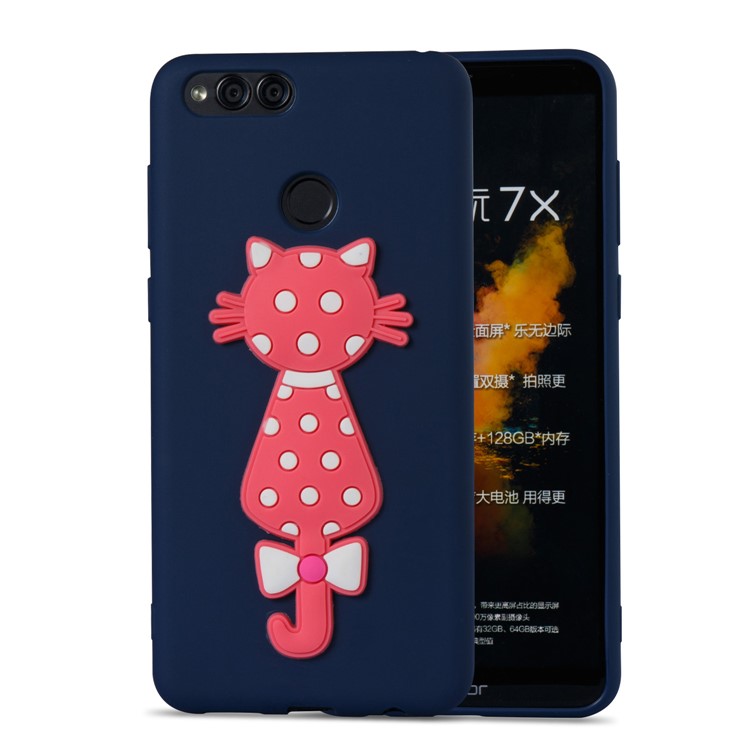 For Huawei Honor 7X Adorable 3D Cat Pattern Soft TPU Accessory Case - DarK Blue-2