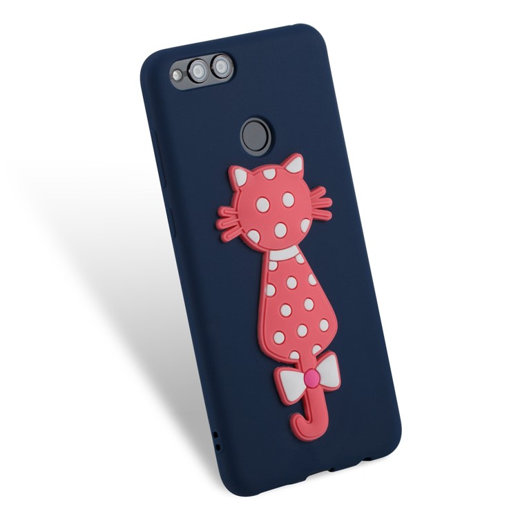 For Huawei Honor 7X Adorable 3D Cat Pattern Soft TPU Accessory Case - DarK Blue-3