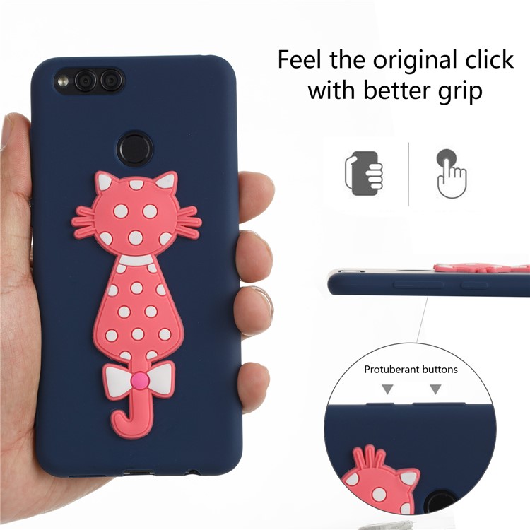 For Huawei Honor 7X Adorable 3D Cat Pattern Soft TPU Accessory Case - DarK Blue-5
