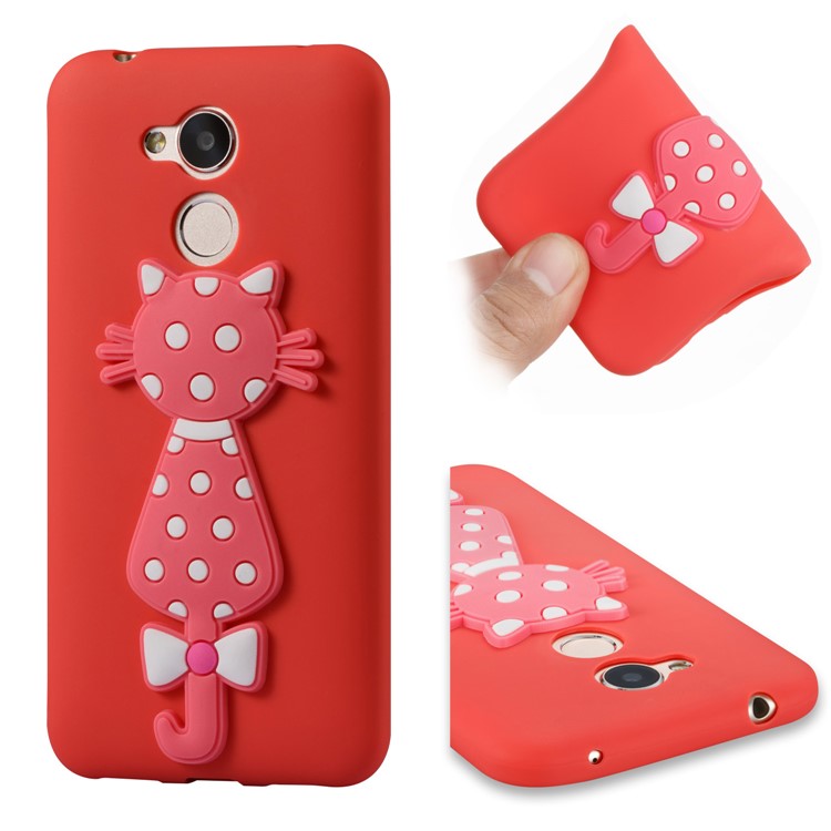 Adorable 3D Cat Pattern TPU Shell for Huawei Honor 6A / 5C pro - Red-1
