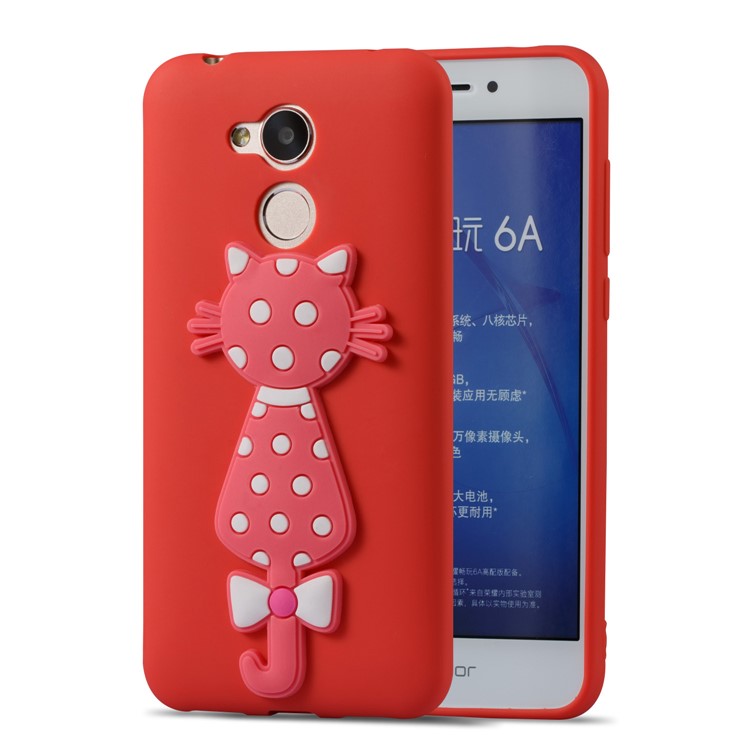 Adorable 3D Cat Pattern TPU Shell for Huawei Honor 6A / 5C pro - Red-2