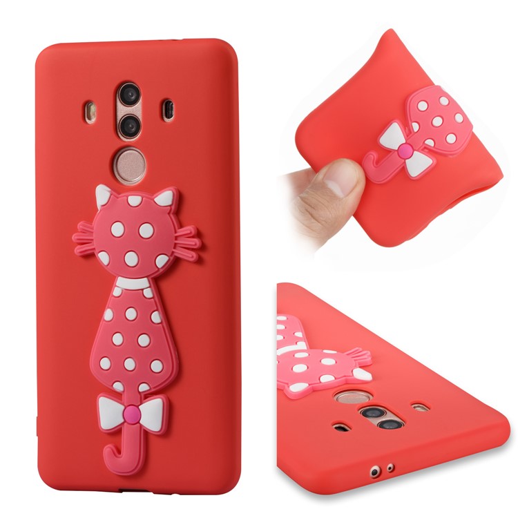 Adorable 3D Cat Pattern TPU Back Shell for Huawei Mate 10 Pro - Red-1