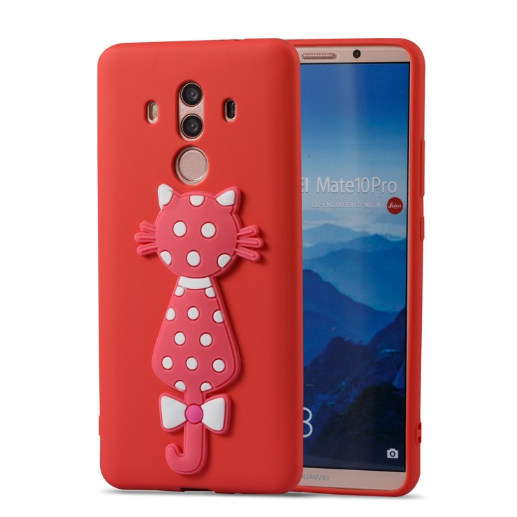 Adorable 3D Cat Pattern TPU Back Shell for Huawei Mate 10 Pro - Red-2