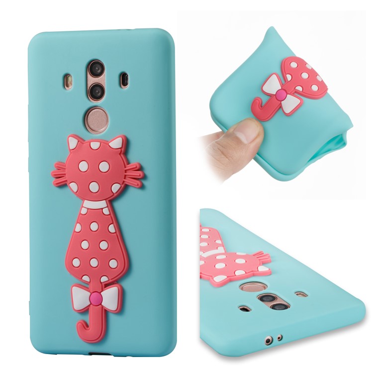 Adorable 3D Cat Pattern Flexible TPU Phone Cover for Huawei Mate 10 Pro - Baby Blue-1