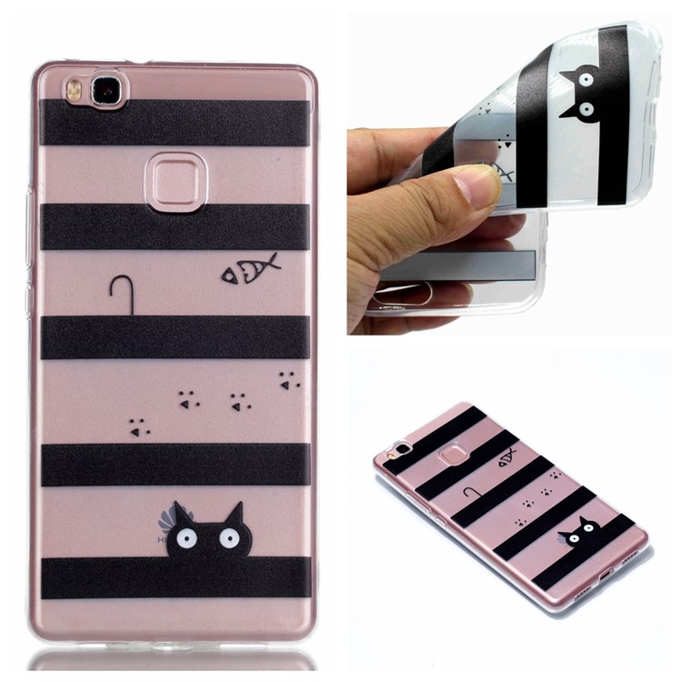 Ultra Thin Patterned Soft TPU Protective Case for Huawei P9 Lite/G9 Lite - Stripes and Cat-1