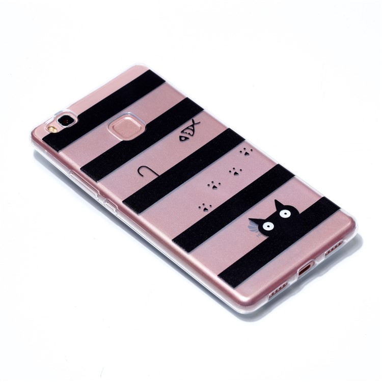 Ultra Thin Patterned Soft TPU Protective Case for Huawei P9 Lite/G9 Lite - Stripes and Cat-3