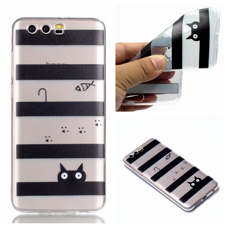Ultra Thin Patterned Soft TPU Cell Phone Shell for Huawei Honor 9 - Stripes and Cat-1