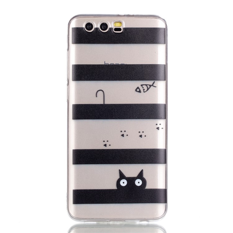 Ultra Thin Patterned Soft TPU Cell Phone Shell for Huawei Honor 9 - Stripes and Cat-2
