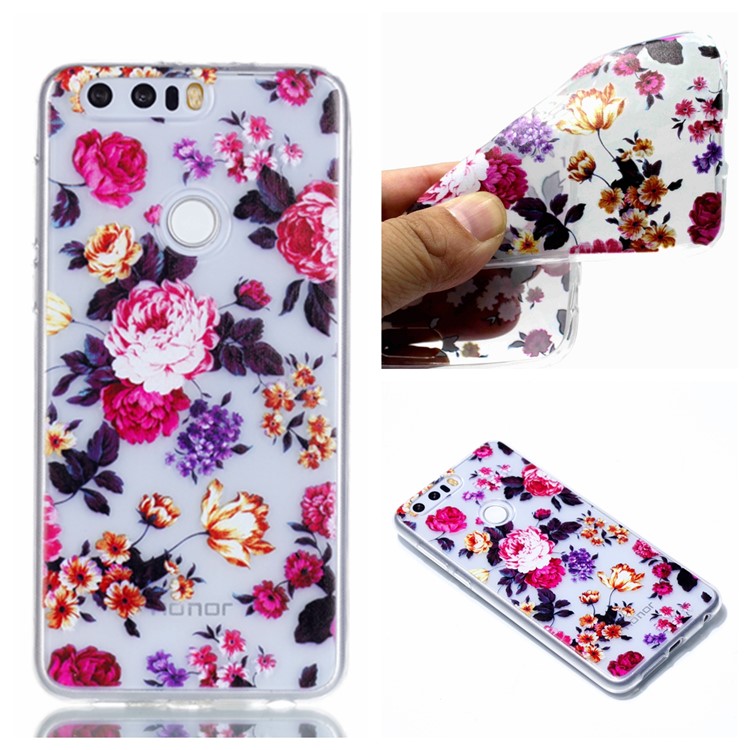 Pattern Printing Soft TPU Back Case for Huawei Honor 8 - Blooming Flowers-1