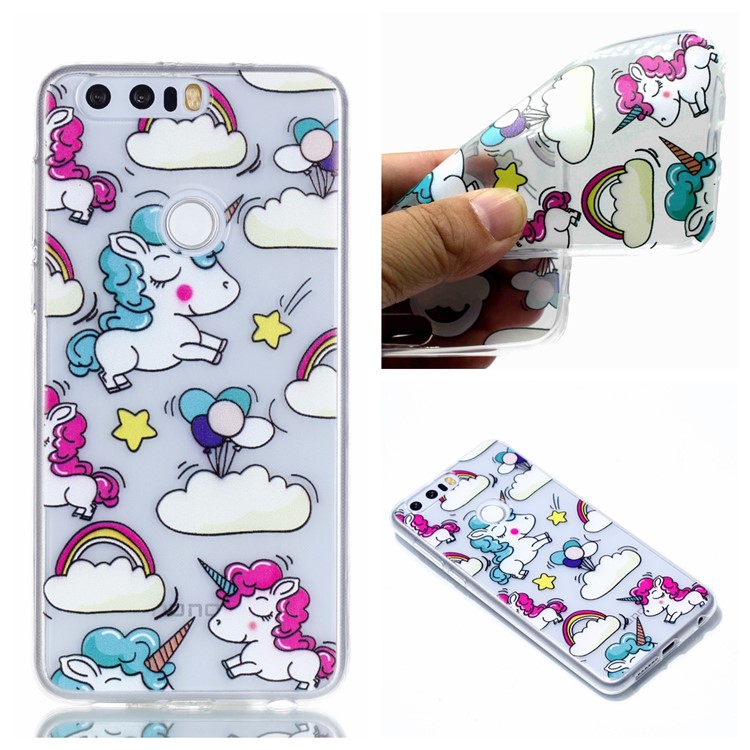 Pattern Printing Soft TPU Back Cover for Huawei Honor 8 - Shy Unicorns-1
