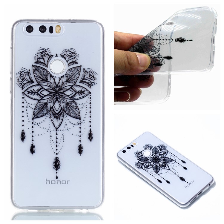 Pattern Printing Soft TPU Mobile Case for Huawei Honor 8 - Black Flower-1