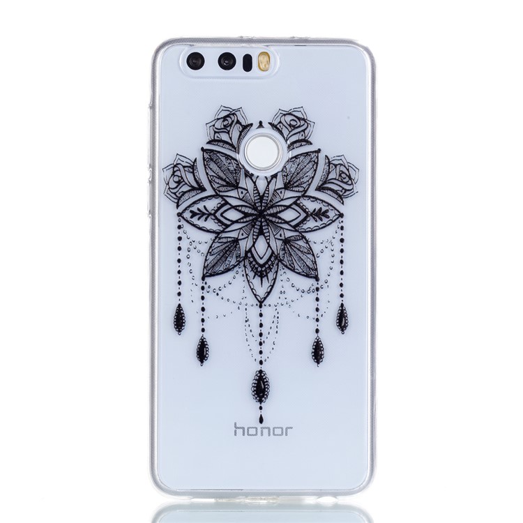 Pattern Printing Soft TPU Mobile Case for Huawei Honor 8 - Black Flower-2