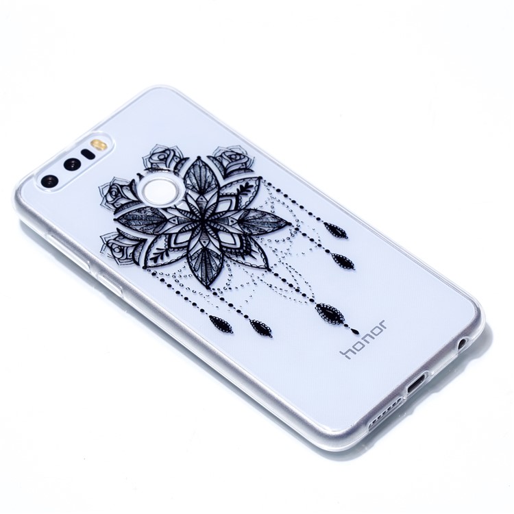 Pattern Printing Soft TPU Mobile Case for Huawei Honor 8 - Black Flower-3