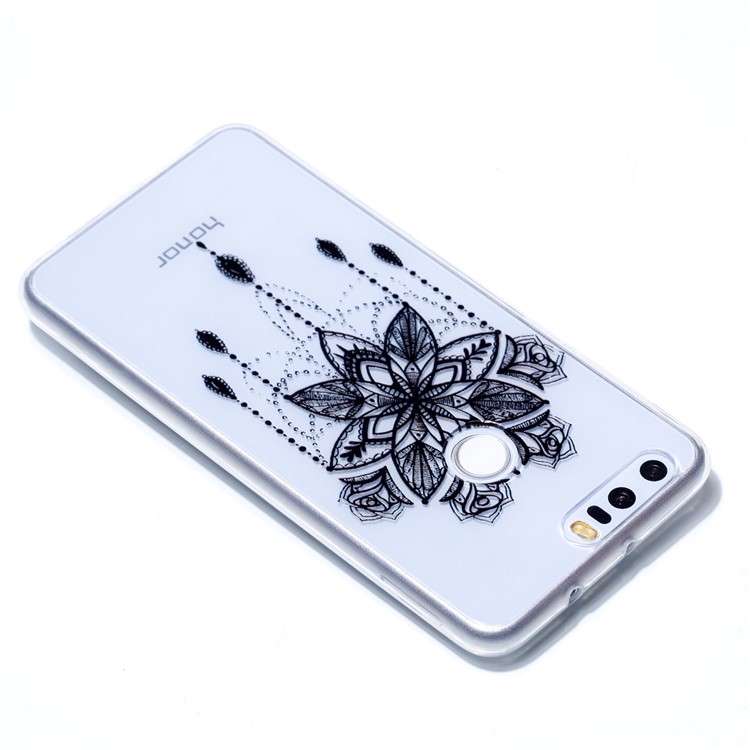 Pattern Printing Soft TPU Mobile Case for Huawei Honor 8 - Black Flower-4