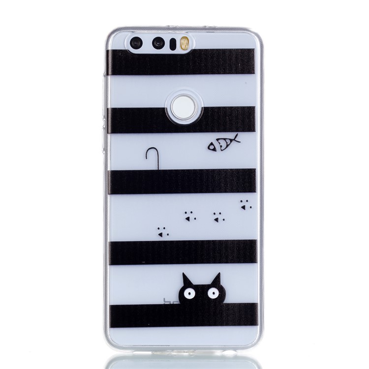 Pattern Printing Soft TPU Back Case Protector for Huawei Honor 8 - Stripes and Cat-2