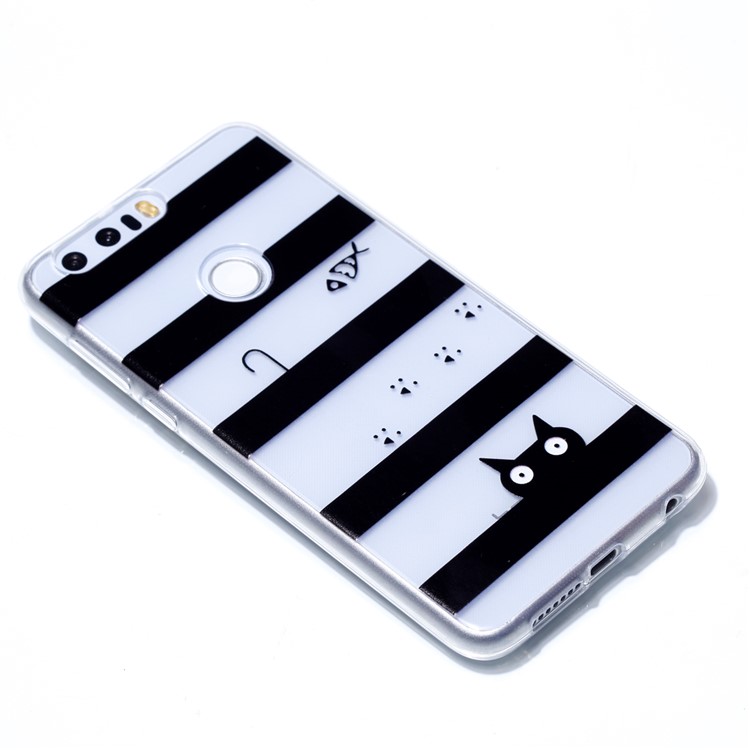 Pattern Printing Soft TPU Back Case Protector for Huawei Honor 8 - Stripes and Cat-3