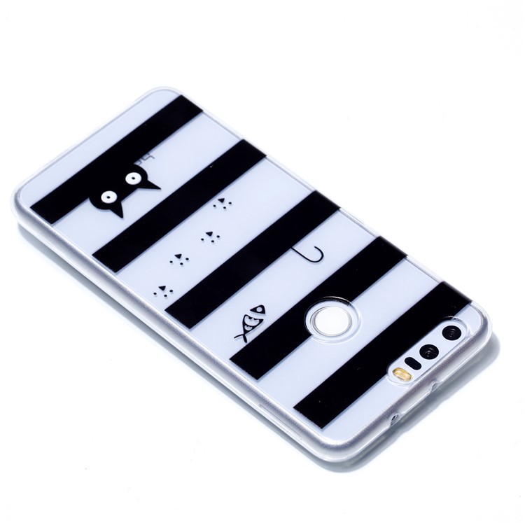 Pattern Printing Soft TPU Back Case Protector for Huawei Honor 8 - Stripes and Cat-4