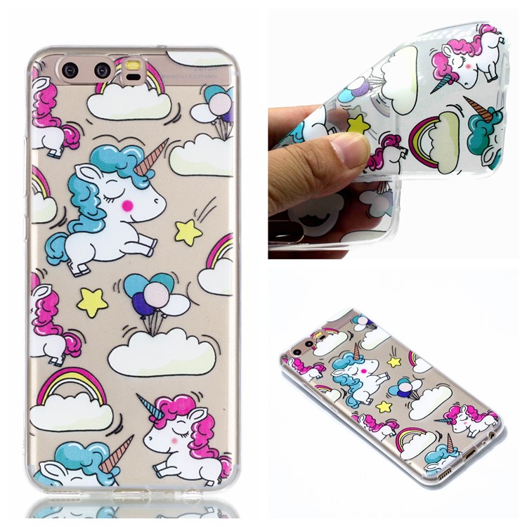 Pattern Printing TPU Shell Cover Case for Huawei P10 - Cloud and Unicorn-1