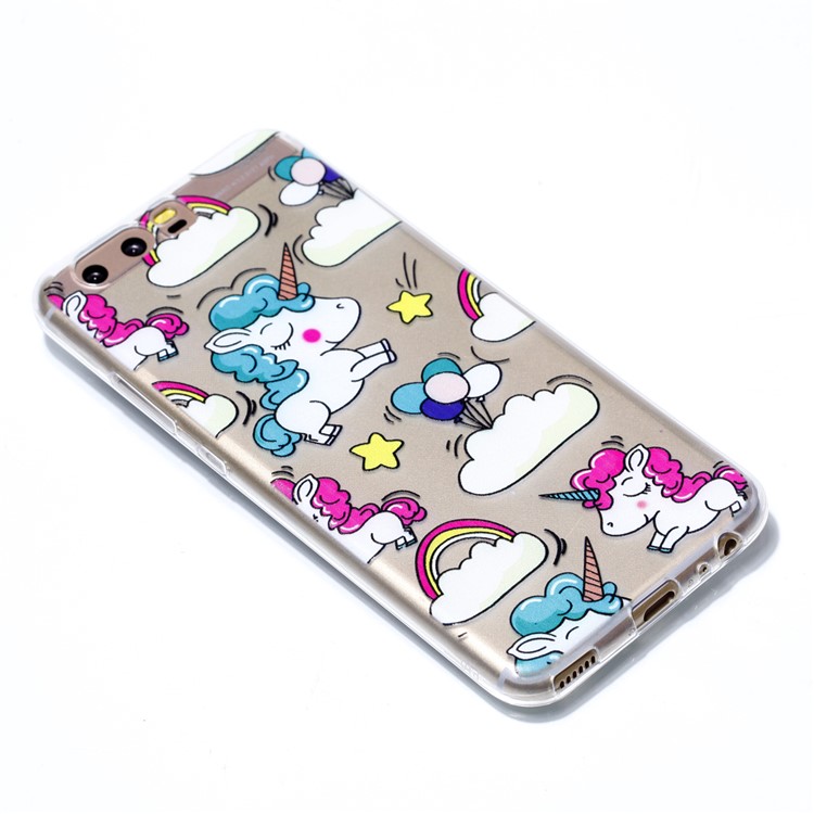 Pattern Printing TPU Shell Cover Case for Huawei P10 - Cloud and Unicorn-3