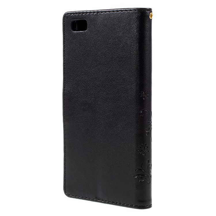 Butterfly Pattern Wallet Leather Stand Case for Huawei Ascend P8 Lite - Black-2