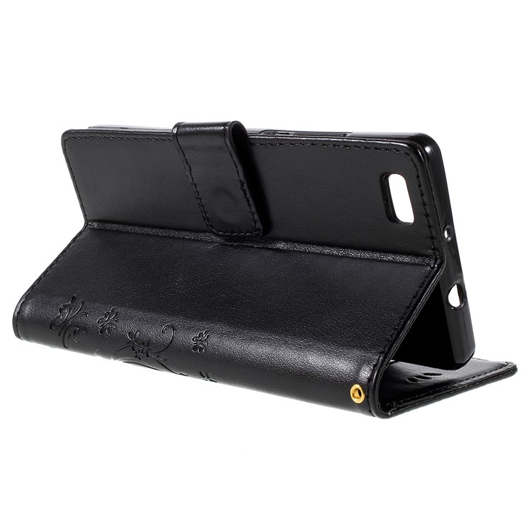 Butterfly Pattern Wallet Leather Stand Case for Huawei Ascend P8 Lite - Black-5