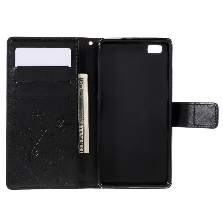Butterfly Pattern Wallet Leather Stand Case for Huawei Ascend P8 Lite - Black-6