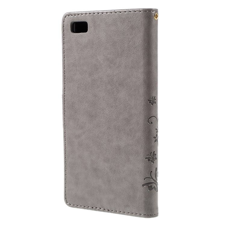 Butterfly Pattern Wallet Leather Stand Cover for Huawei Ascend P8 Lite - Grey-2