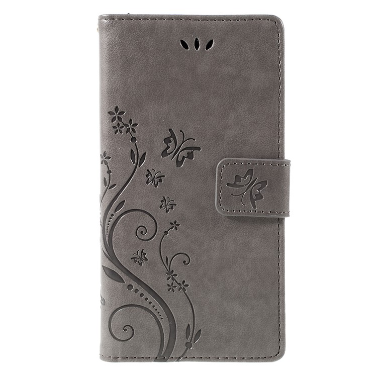 Butterfly Pattern Wallet Leather Stand Cover for Huawei Ascend P8 Lite - Grey-3