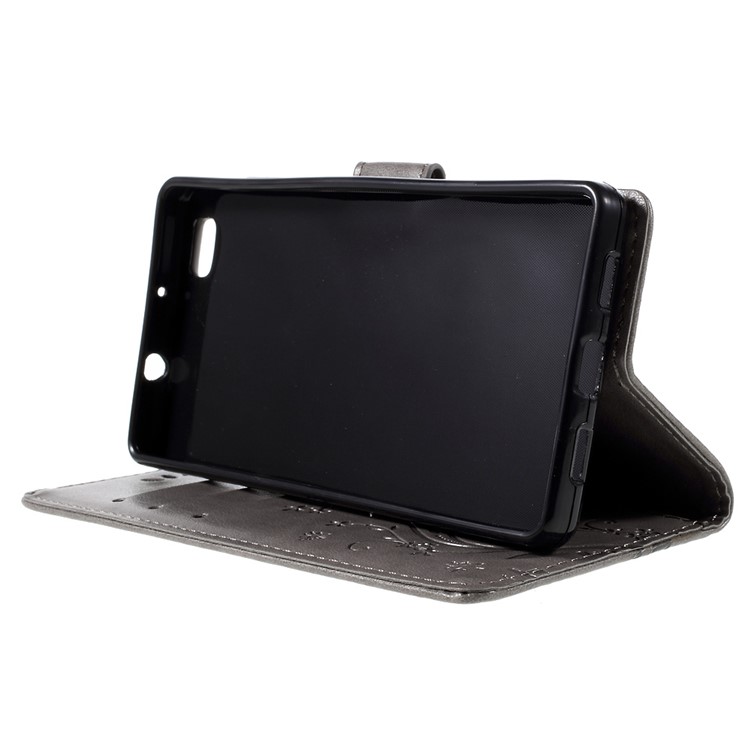 Butterfly Pattern Wallet Leather Stand Cover for Huawei Ascend P8 Lite - Grey-4