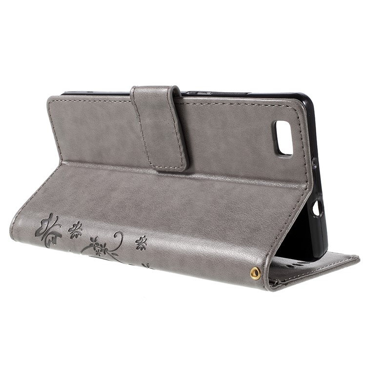 Butterfly Pattern Wallet Leather Stand Cover for Huawei Ascend P8 Lite - Grey-5