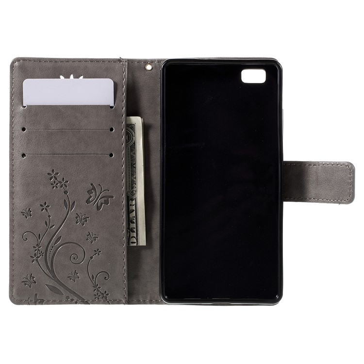 Butterfly Pattern Wallet Leather Stand Cover for Huawei Ascend P8 Lite - Grey-6