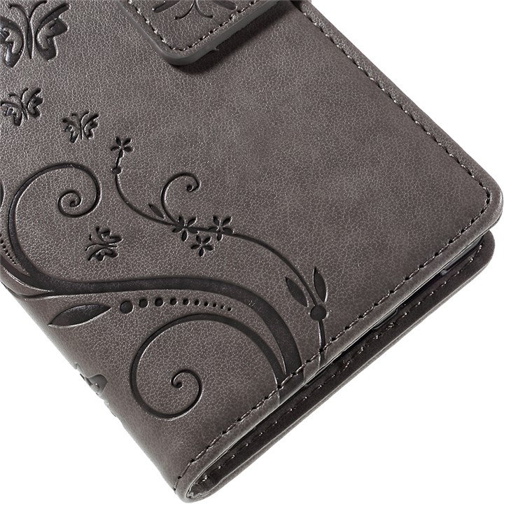 Butterfly Pattern Wallet Leather Stand Cover for Huawei Ascend P8 Lite - Grey-8