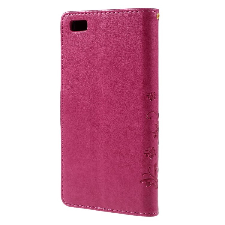 Butterfly Pattern Wallet Leather Stand Case Cover for Huawei Ascend P8 Lite - Rose-2