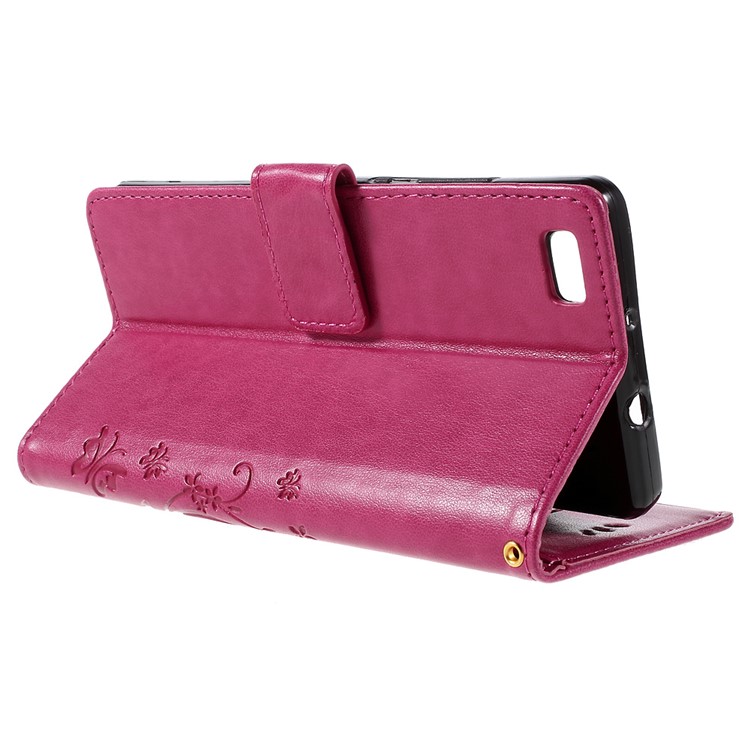 Butterfly Pattern Wallet Leather Stand Case Cover for Huawei Ascend P8 Lite - Rose-5