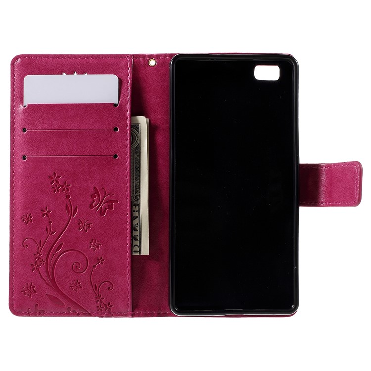 Butterfly Pattern Wallet Leather Stand Case Cover for Huawei Ascend P8 Lite - Rose-6