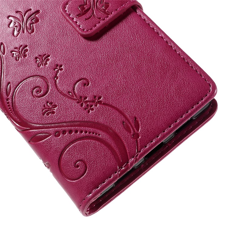 Butterfly Pattern Wallet Leather Stand Case Cover for Huawei Ascend P8 Lite - Rose-8