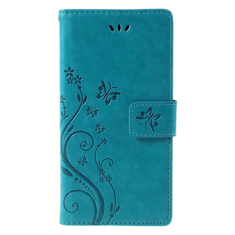 Portage de Papillon Portefeuille Couverture Courture de Cuir Pour Huawei Ascend P8 Lite - Bleu