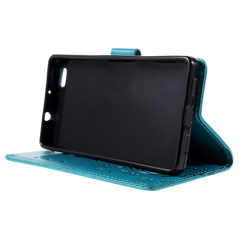 Schmetterlingsmuster Brieftaschenhülle Hülle Für Huawei Ascend P8 Lite - Blau